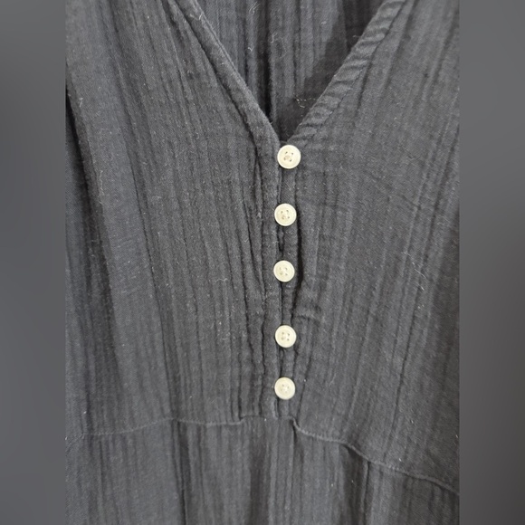 Old Navy Black Crinkle Crepe Gauzy V-Neck Boho Maxi Prairie Dress Size Small - Picture 6 of 15